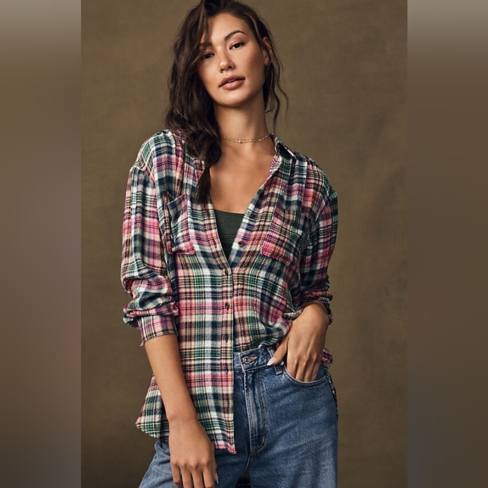 Anthropologie Multicolor Plaid Button Down Shirt